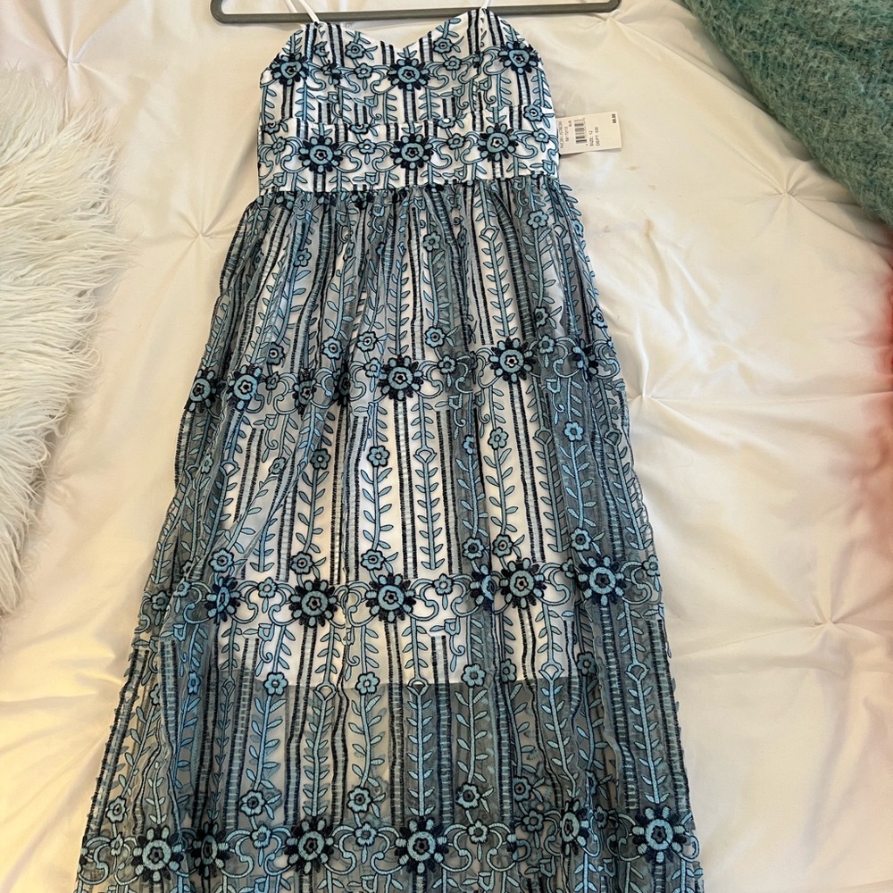 Elegant Blue Floral Embroidered Dress
